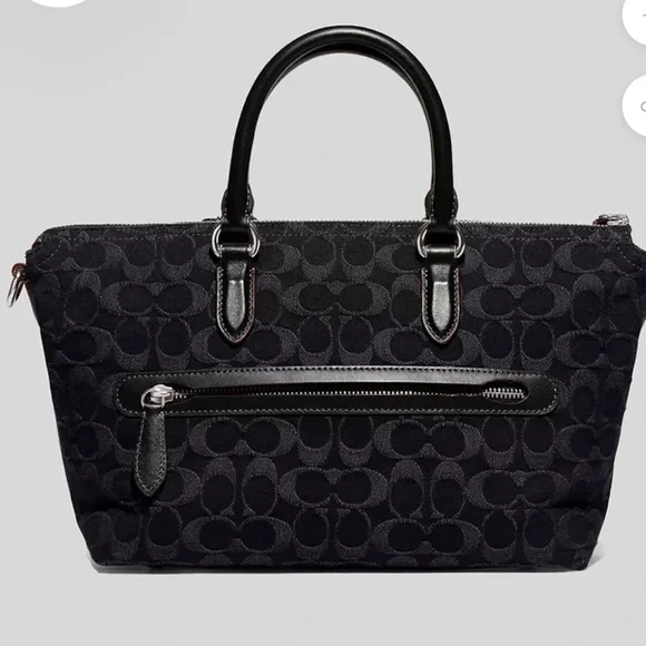 COACH Cara denim with Calfskin shoulder bag - Picture 1 of 12